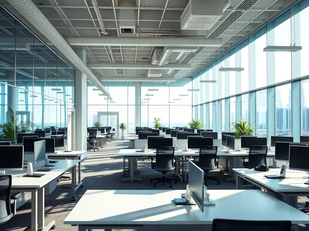 Clean and organized open plan office workspace